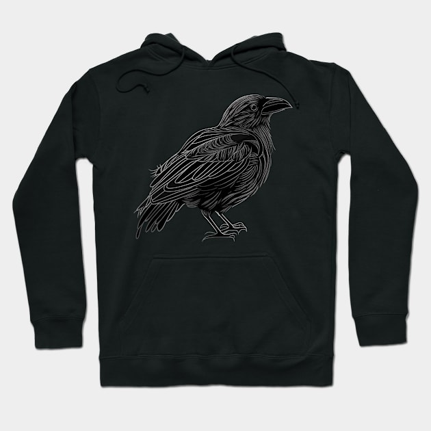 Raven Graphic Goth Black Crow Hoodie by Linco